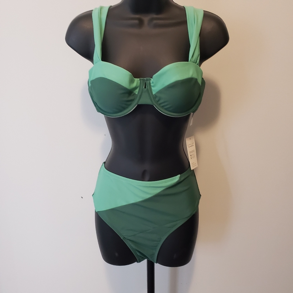 Cupshe Tempest Underwire Mesh Bralette & High Waist Cheeky Bikini Set SZ M